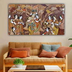 The Seven Colours Radha Krishna Painting Frame for Wall Decoration Living Room | Big Size Large Canvas Painting for Home Decor | Madhubani Canvas Painting | Wall Frame | Gifts | Bedroom | Office Wall Decor | Wall Decor for Living Room