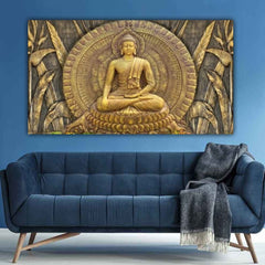 The Seven Colours Meditating Lord Buddha Painting with frame  for Living Room Wall Decoration | Big Size Large Canvas Painting |