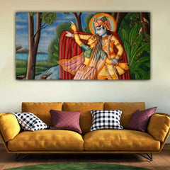 The Seven Colours Radha Krishna Painting Frame for Wall Decoration Living Room | Big Size Large Canvas Painting| Radha Krishna Madhubani Canvas Painting | Wall Frame