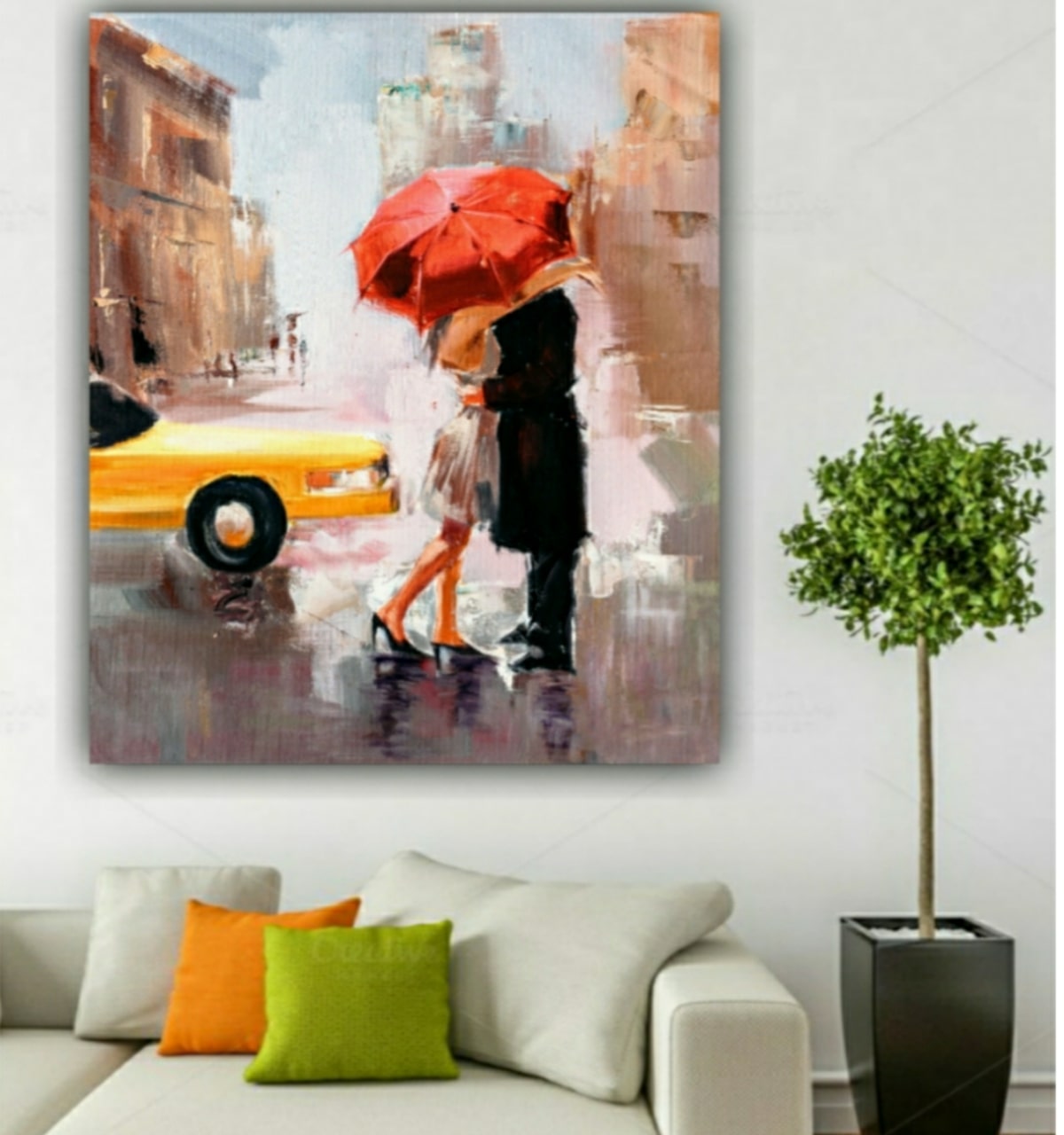 Canvas Painting Abstract Wall Frame for Living Room A Couple in Umbrella