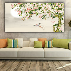 Canvas Painting Parrot Floral Tree Art with Frame for Living Room Wall Decors | Canvas Painting | Modern Wall Art | Office Wall Decors | Gifts