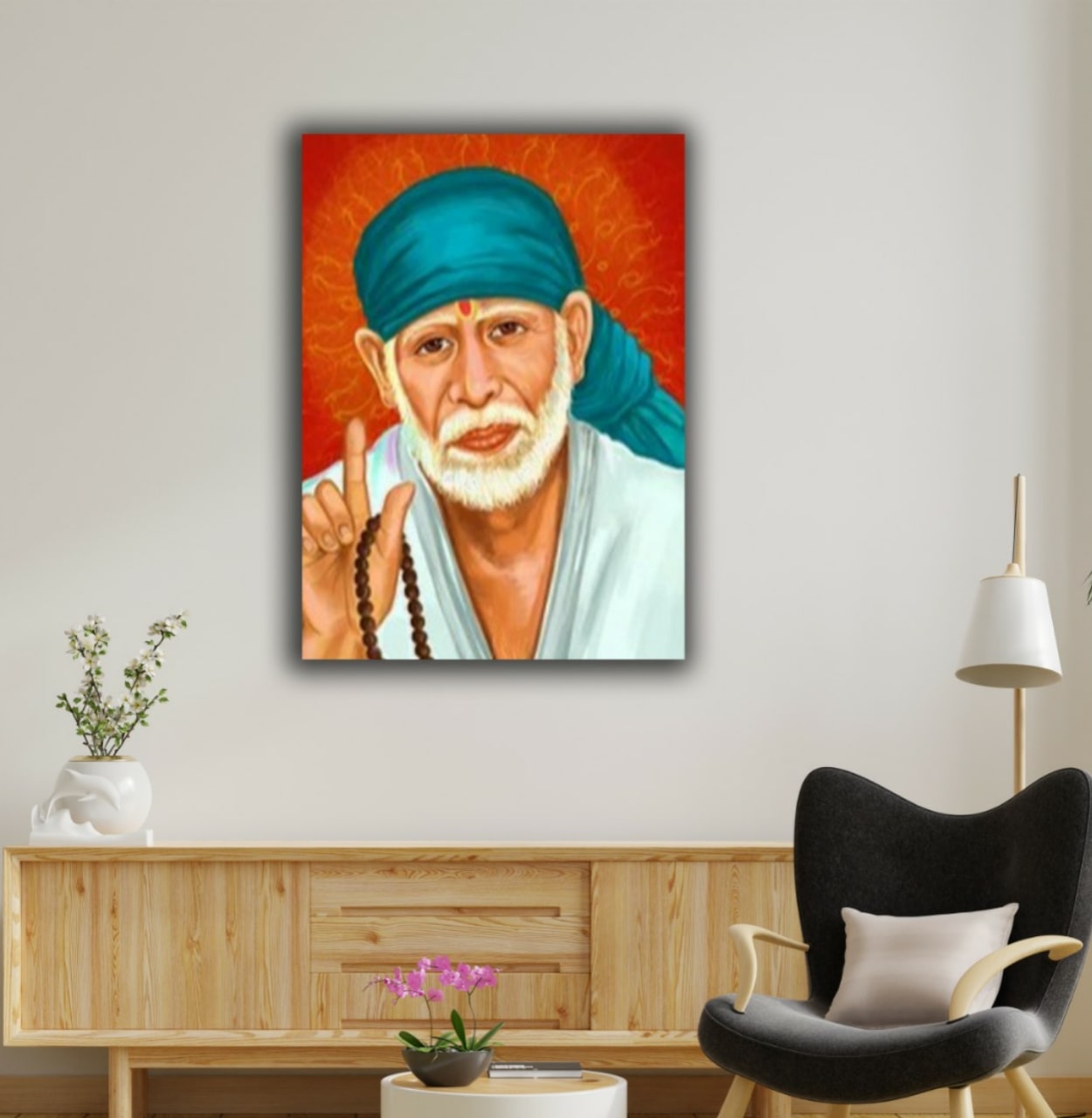 Beautiful Canvas Painting Sai Baba Wall Frame for Home Decoration