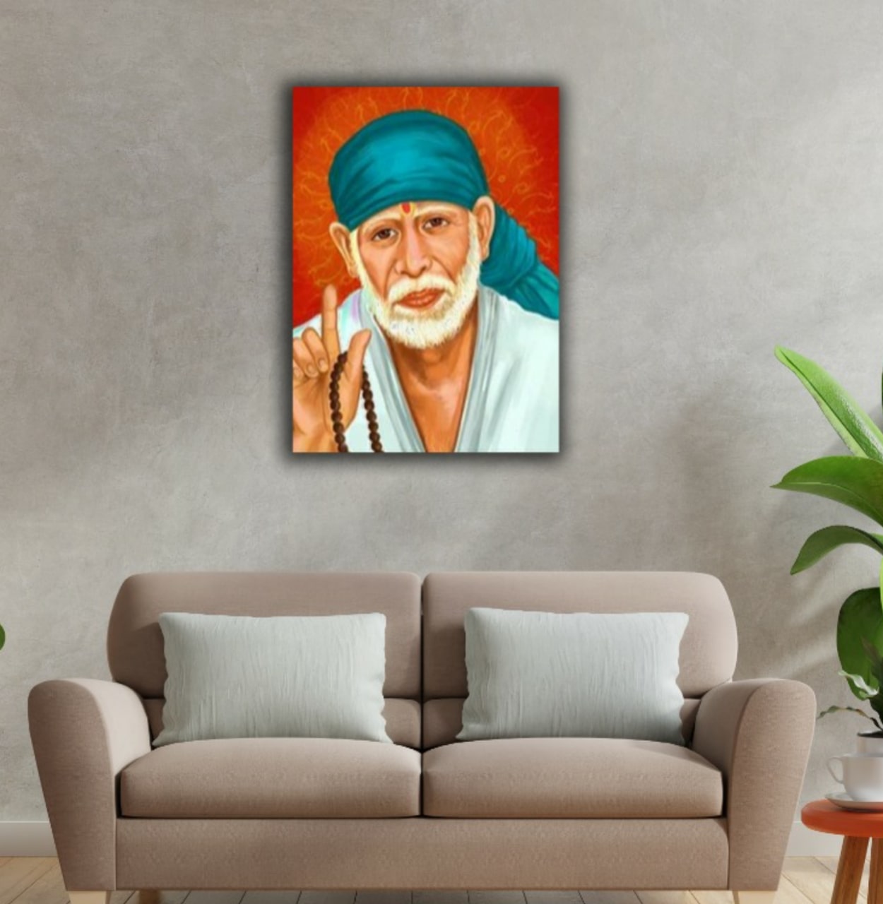 Beautiful Canvas Painting Sai Baba Wall Frame for Home Decoration