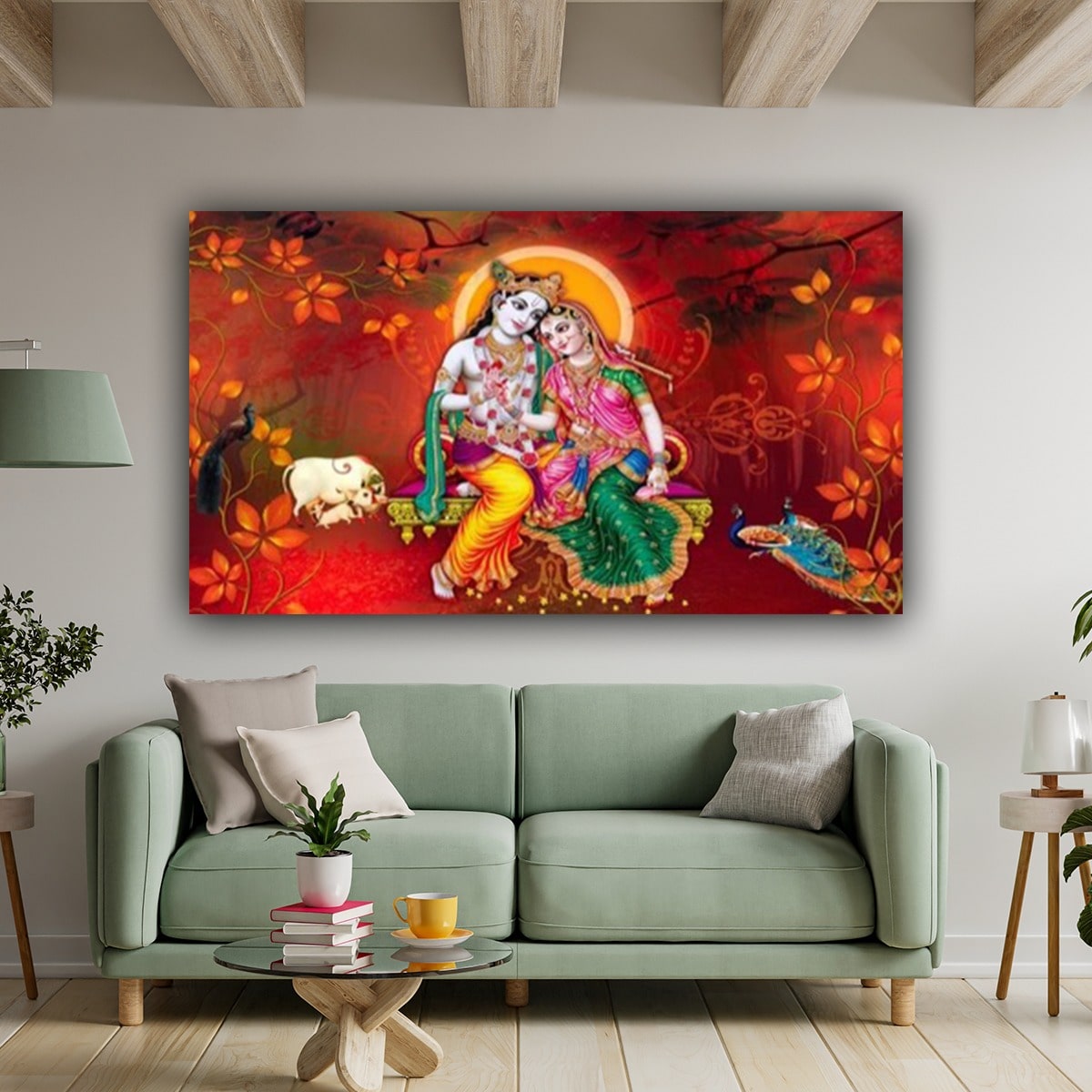 Radha Krishna Wall Painting with Frame for Living Room