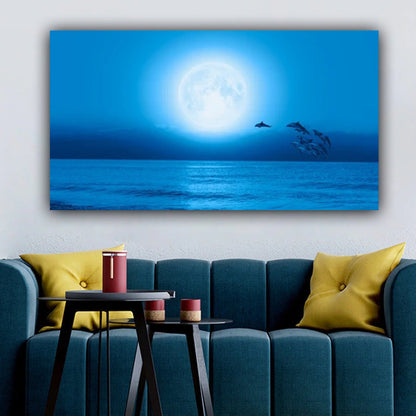 Canvas Painting Beautiful Sea and Moon Landscape Wall Painting Frame 