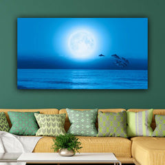 Canvas Painting Beautiful Sea and Moon Landscape Wall Painting Frame 