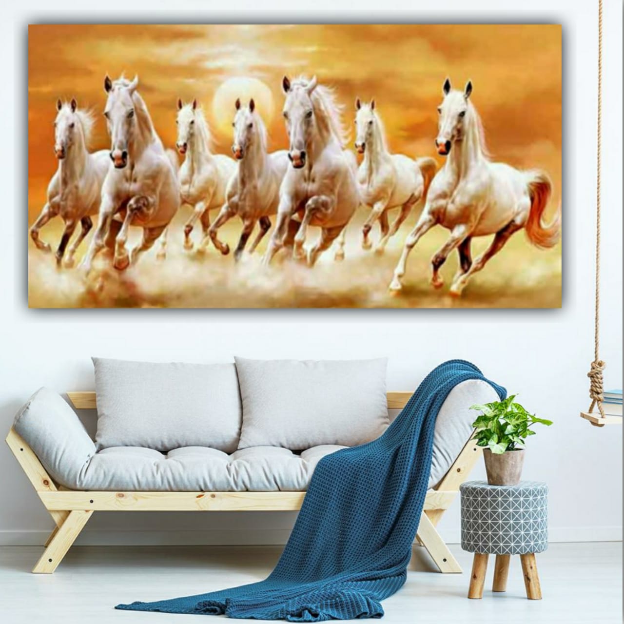 White Running Horses Vastu Painting Canvas