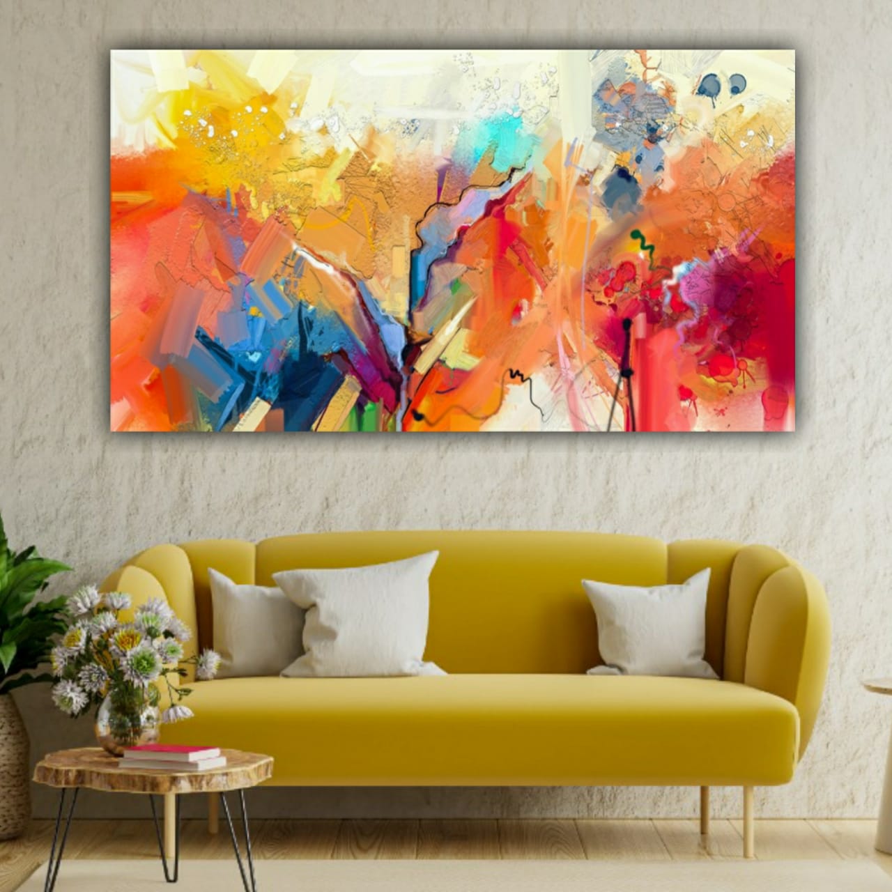 Handmade Canvas Painting Colourful Abstract Wall Art Painting Frame for Living Room Wall Decoration