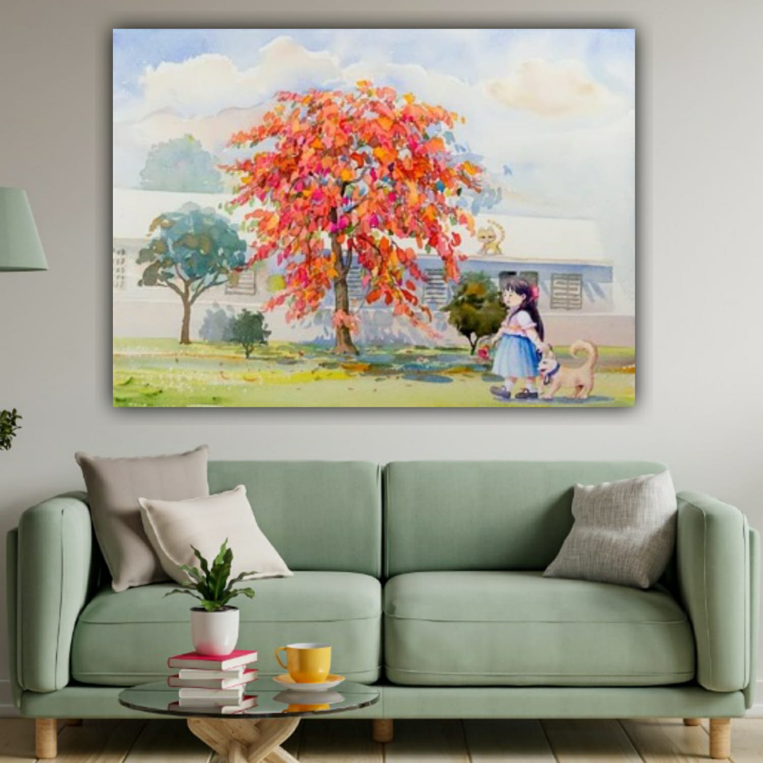 Canvas Painting Flower Field with Frame for Living Room Wall Decors