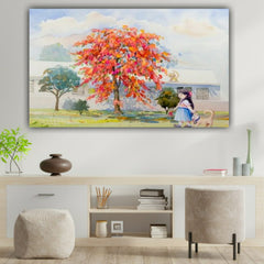 Canvas Painting Flower Field with Frame for Living Room Wall Decors