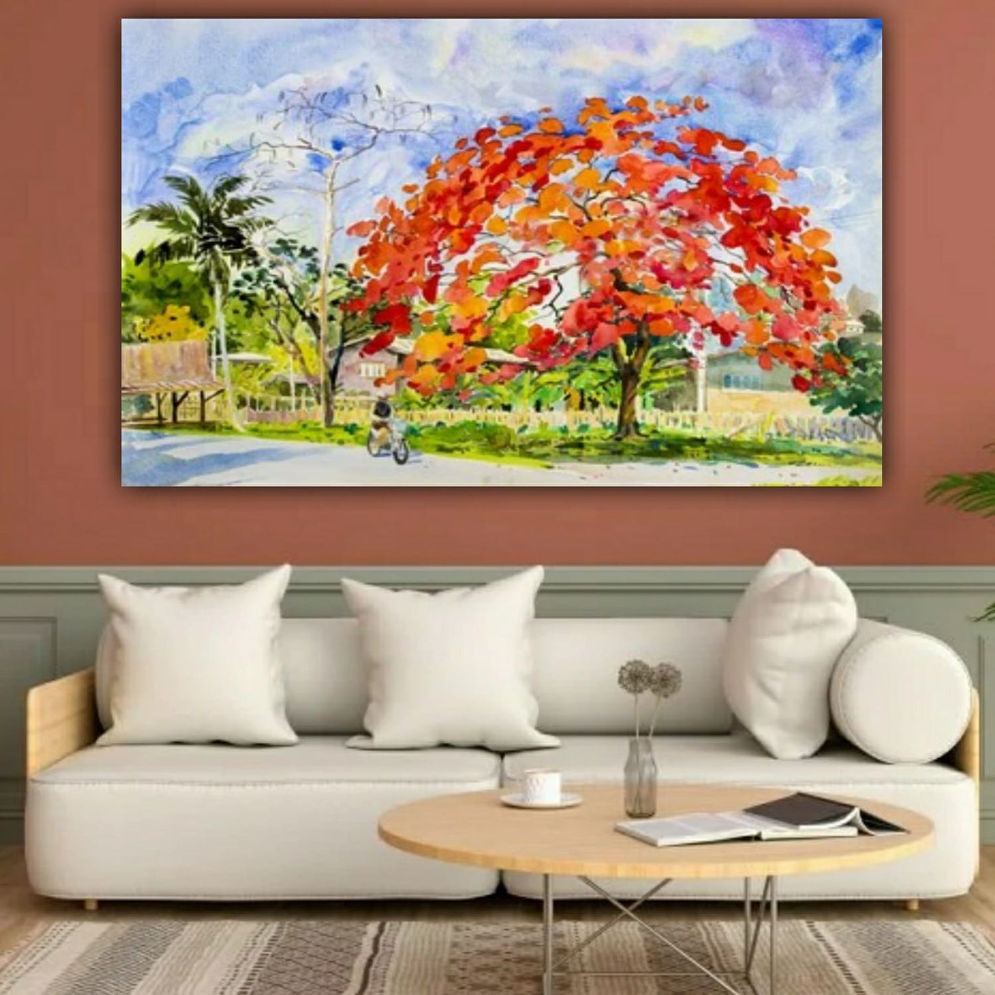 Canvas Painting Flower Tree with Frame for Living Room Wall Decors