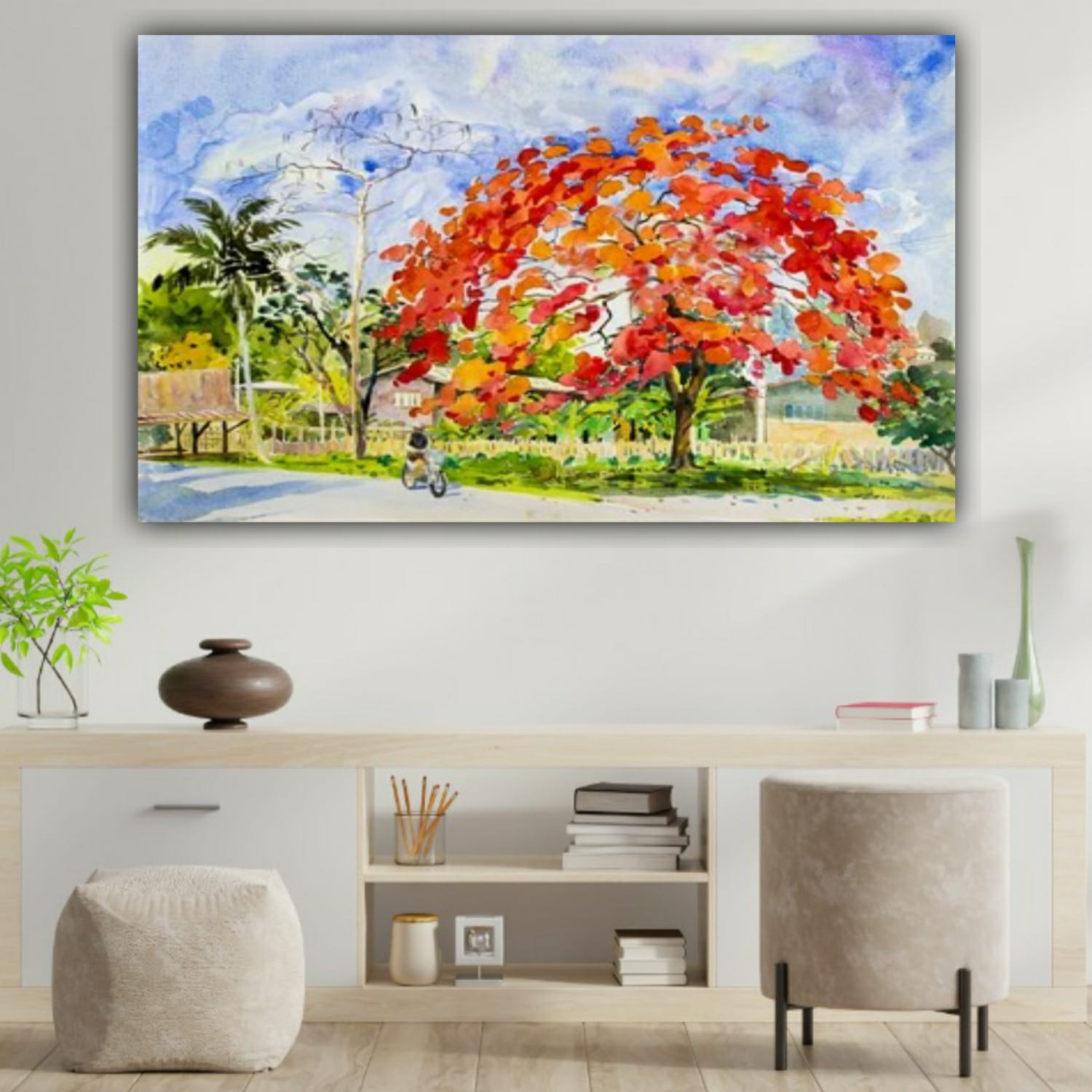 Canvas Painting Flower Tree with Frame for Living Room Wall Decors