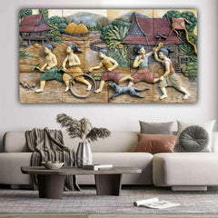 3D Canvas Painting A Farmer's Family Wall Frame for Living Room Wall Decoration | Office Wall Decor | Large Size Painting