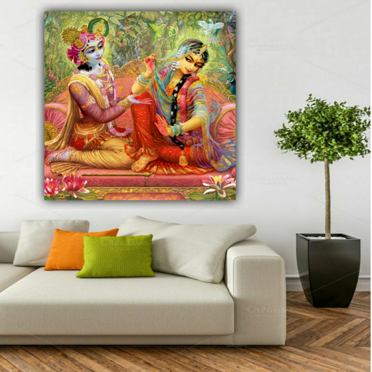 The Seven Colours Radha Krishna Painting With Frame For Wall Decor