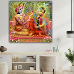 The Seven Colours Radha Krishna Painting With Frame For Wall Decor