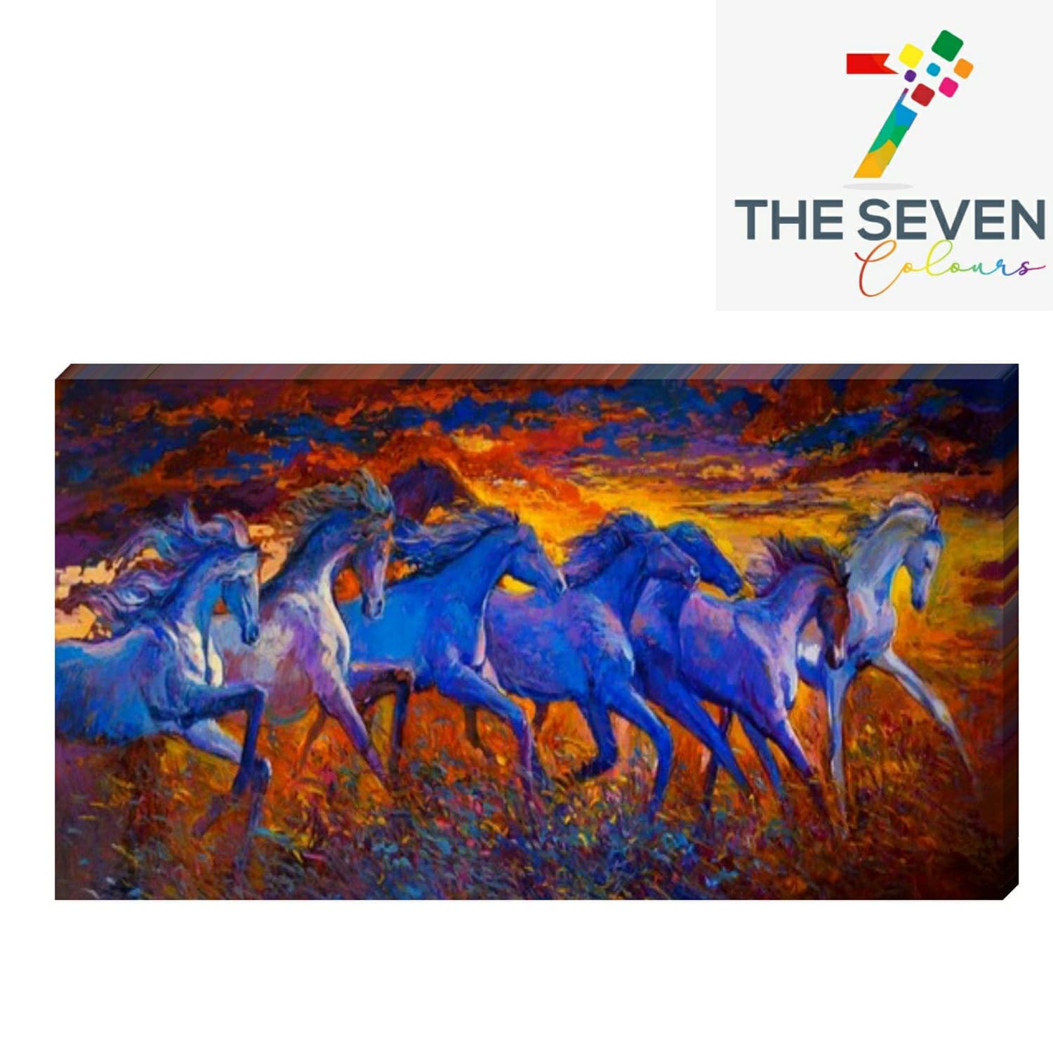 Auspicious Seven Running Horses Vastu Painting Canvas Wall Frame 