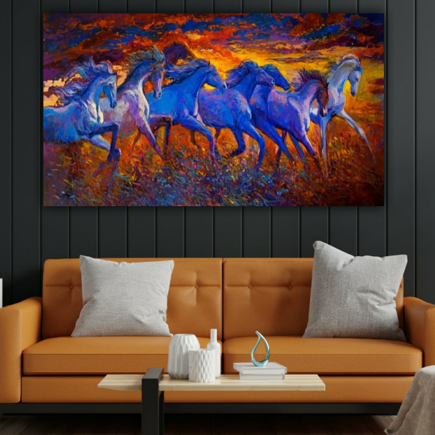 3D Canvas Running Horses Painting Wall Frame for Living Room Wall Decoration