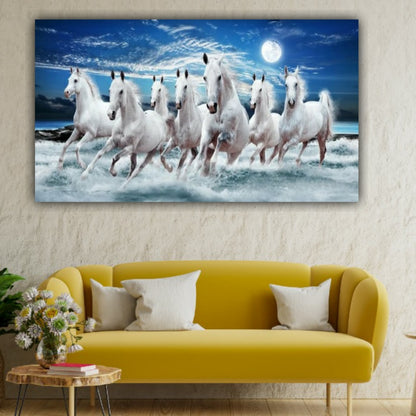 Running White Horses Vastu Painting Canvas Wall Frame