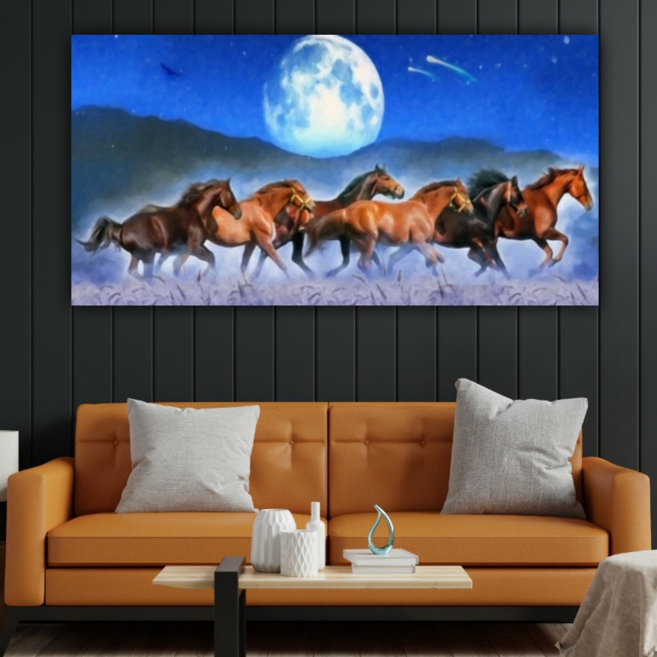 Seven Running Horses Vastu Painting Canvas Wall Frame | Vastu Paintings