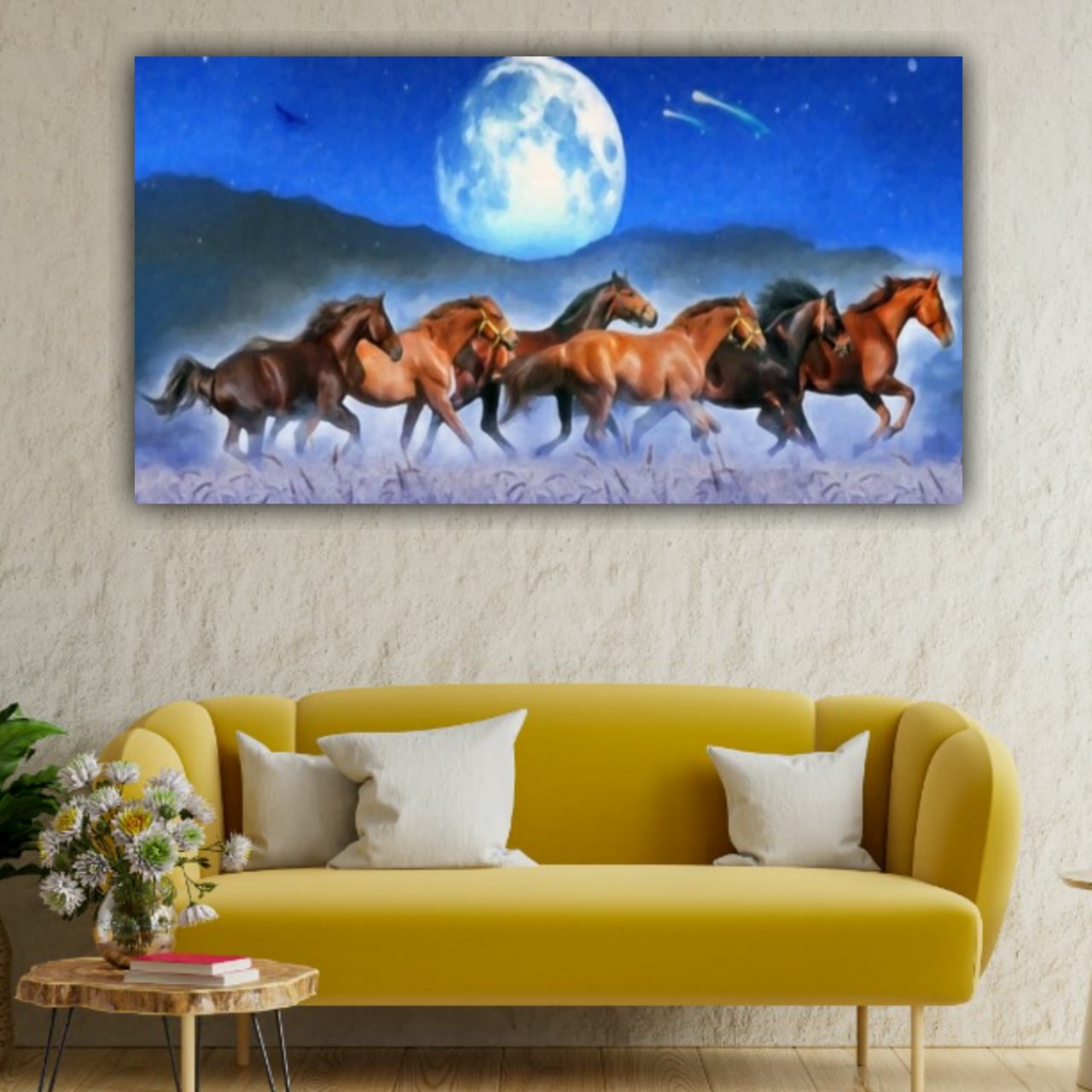 Seven Running Horses Vastu Painting Canvas Wall Frame | Vastu Paintings