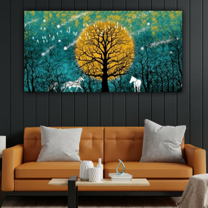 Running Horses Canvas Painting Beautiful Forest Landscape Wall Painting Frame