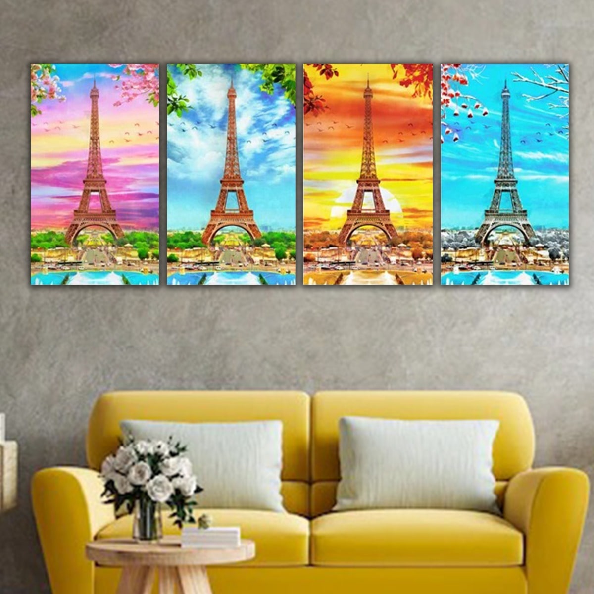 Canvas Painting Frame for Living Room Wall Decoration | Eiffel Tower in all Season