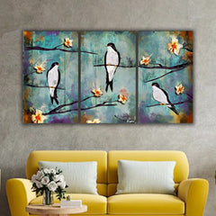 Canvas Painting Parrot Flower Art with Frame for Living Room Wall Decoration
