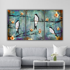 Canvas Painting Parrot Flower Art with Frame for Living Room Wall Decoration
