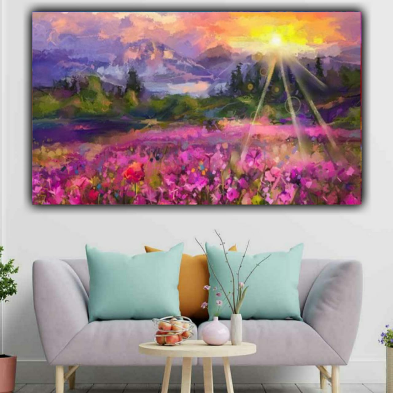 Canvas Painting Couples Walking Landscape Wall Painting Frame