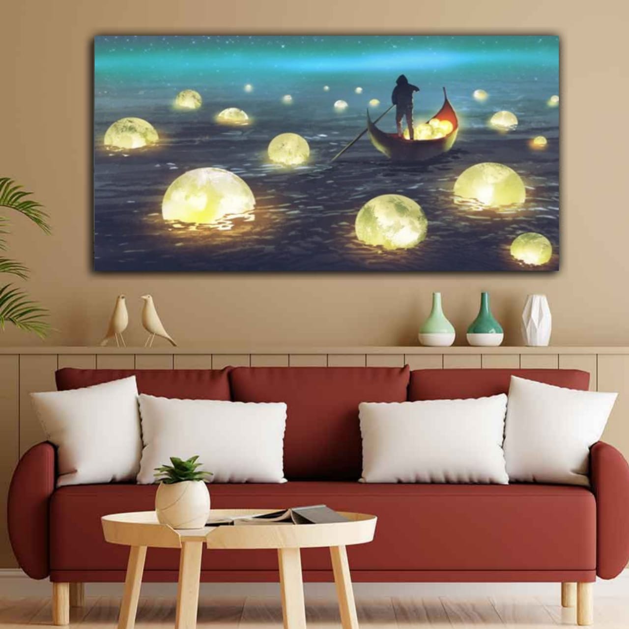 Canvas Painting Fallen Moons in River Landscape Wall Painting Frame