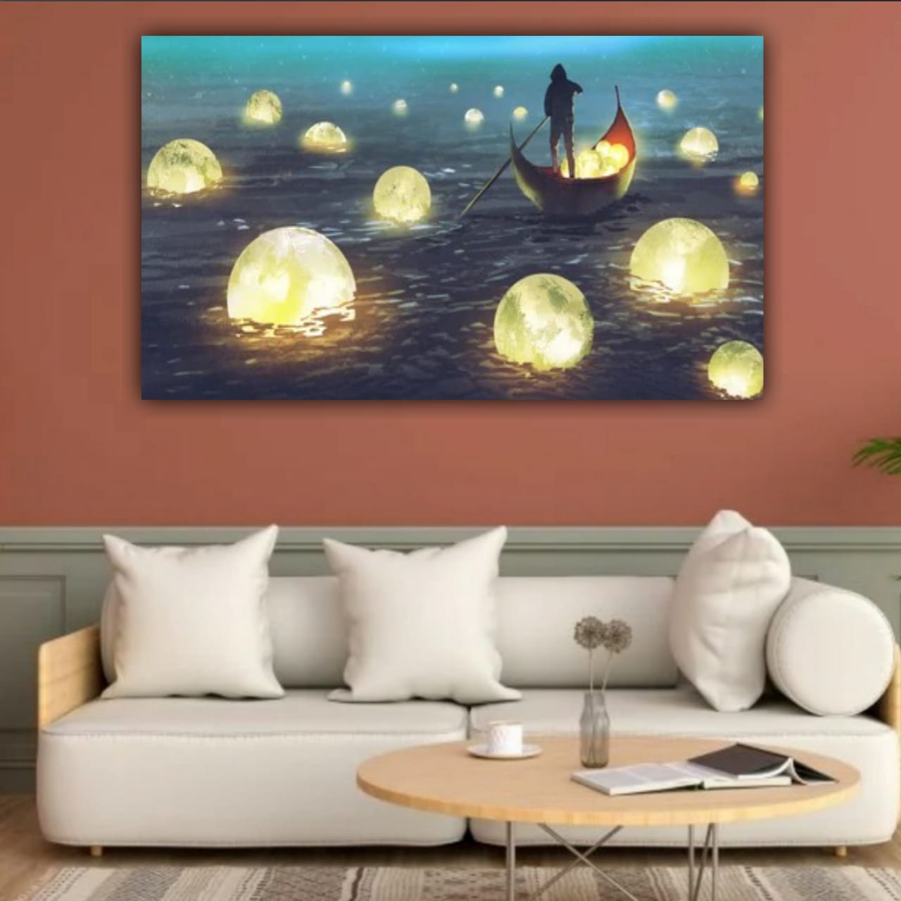 Canvas Painting Fallen Moons in River Landscape Wall Painting Frame