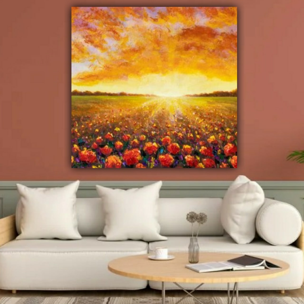 Sunflower Field Frame for Living Room Wall Decor