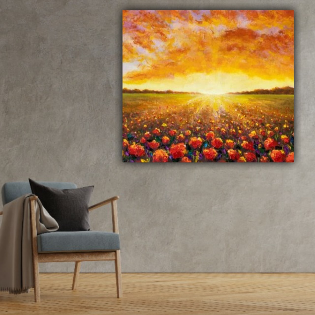 Sunflower Field Frame for Living Room Wall Decor