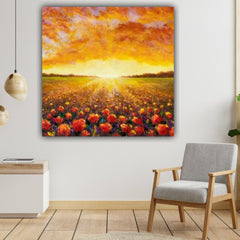 Canvas Painting Sunflower Field with Frame for Living Room Wall Decors | Canvas Painting | Modern Wall Art | Office Wall Decors | Gifts