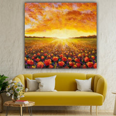 Canvas Painting Sunflower Field with Frame for Living Room Wall Decors | Canvas Painting | Modern Wall Art | Office Wall Decors | Gifts