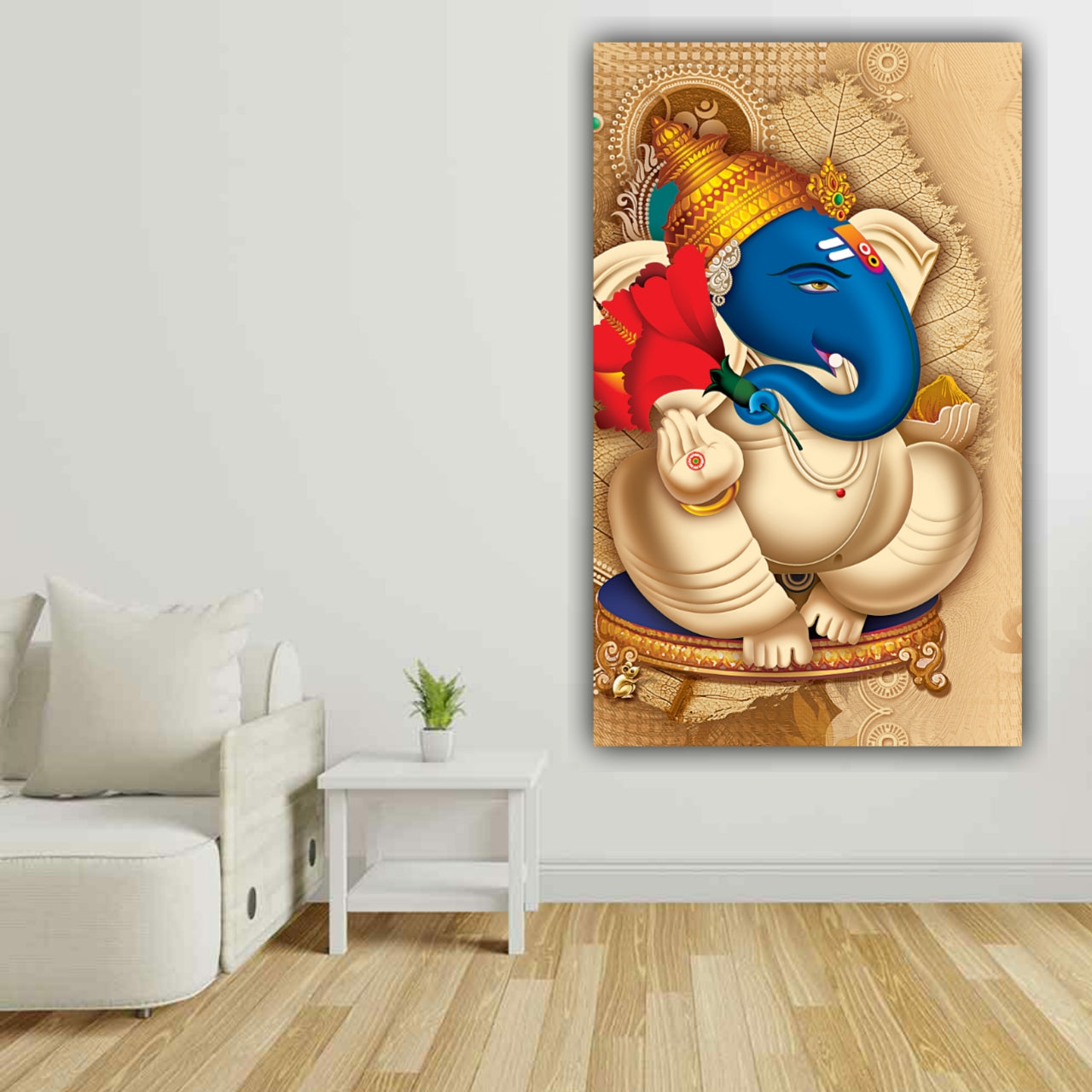 Beautiful Lord Ganesha Painting Canvas Wall Frame for Home Temple Decor 
