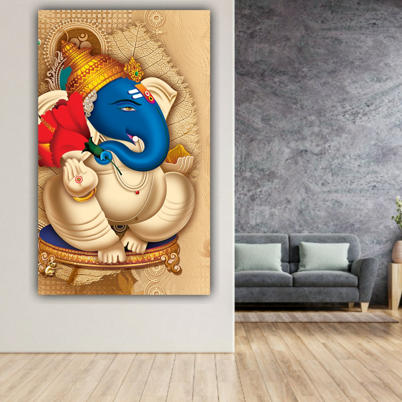 Beautiful Lord Ganesha Painting Canvas Wall Frame for Home Temple Decor 