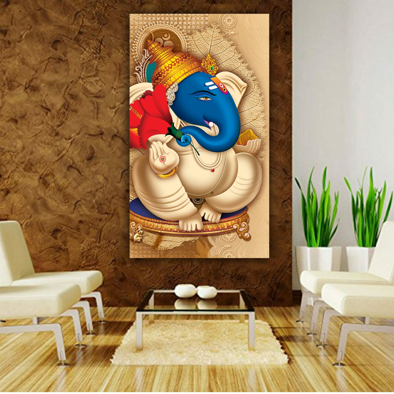 Beautiful Lord Ganesha Painting Canvas Wall Frame for Home Temple Decor 