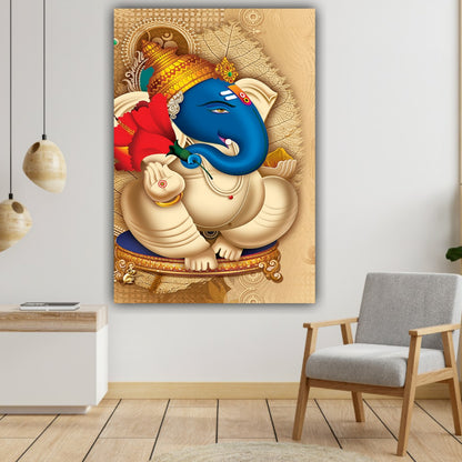 Beautiful Lord Ganesha Painting Canvas Wall Frame for Home Temple Decor 