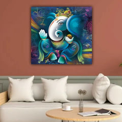 Beautiful Lord Ganesha Painting Canvas Wall Frame for Home Temple Decor