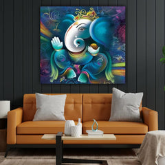 Beautiful Lord Ganesha Painting Canvas Wall Frame for Home Temple Decor