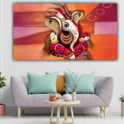 Beautiful Lord Ganesha Painting Canvas Wall Frame for Wall Decoration