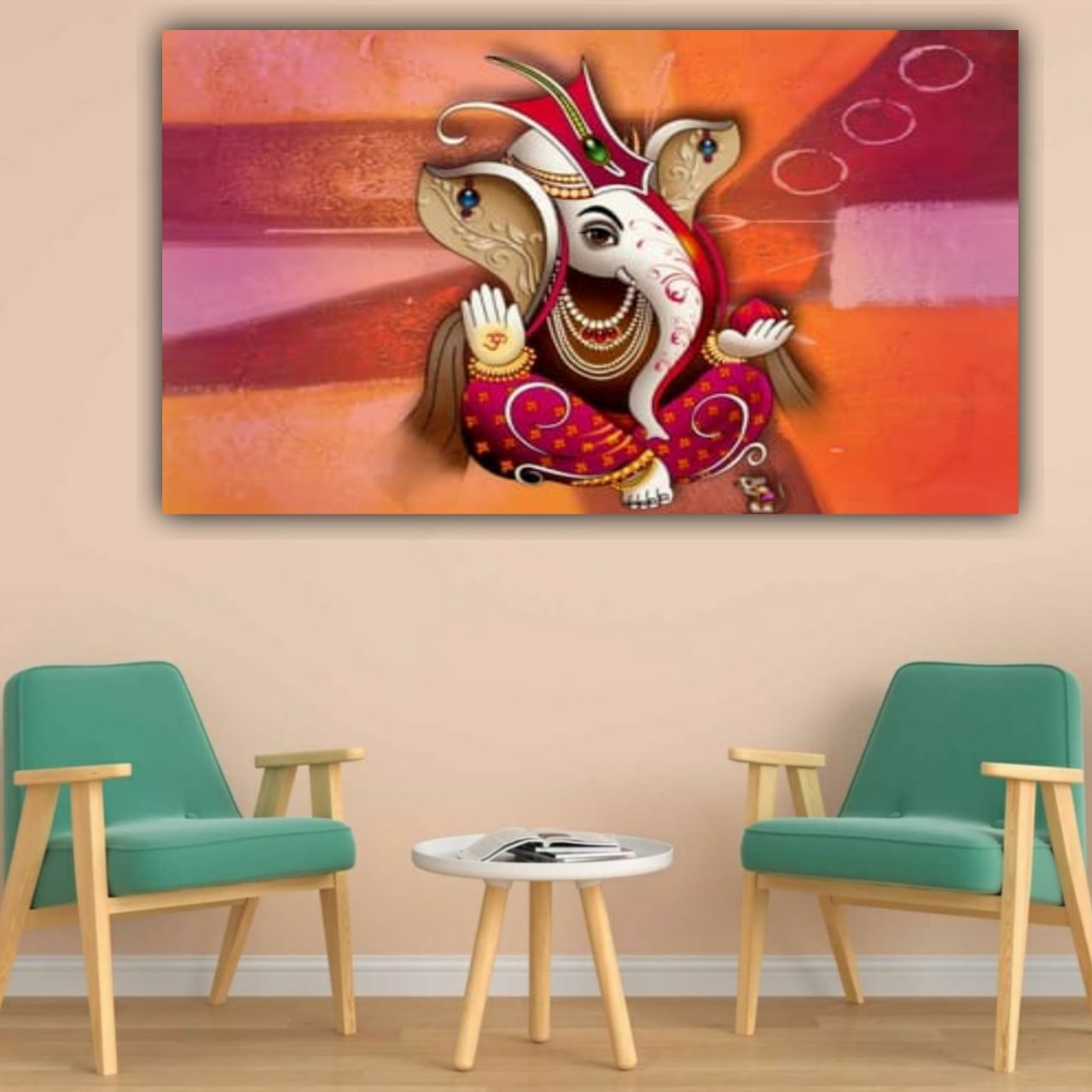 Beautiful Lord Ganesha Painting Canvas Wall Frame for Wall Decoration