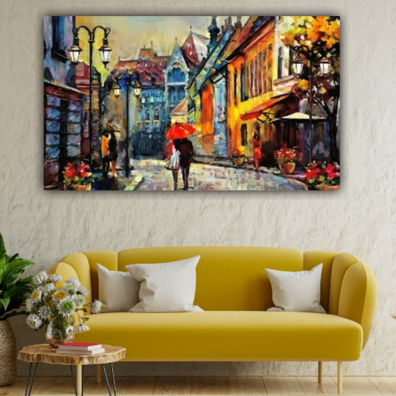 Canvas Painting Couples Walking Landscape Wall Painting Frame