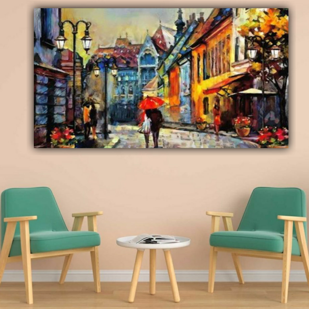 Canvas Painting Couples Walking Landscape Wall Painting Frame