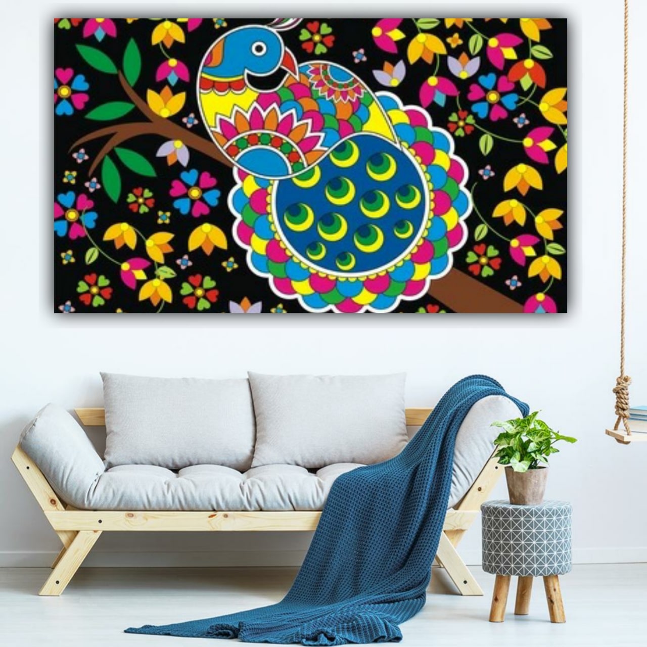 Madhubani Painting Canvas wall Frame Peacock Art 