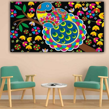 Madhubani Painting Canvas wall Frame Peacock Art 