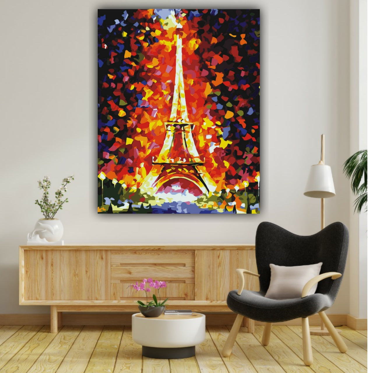 Handmade Canvas Painting Abstract Eiffel Tower Wall Art Painting Frame for Living Room 