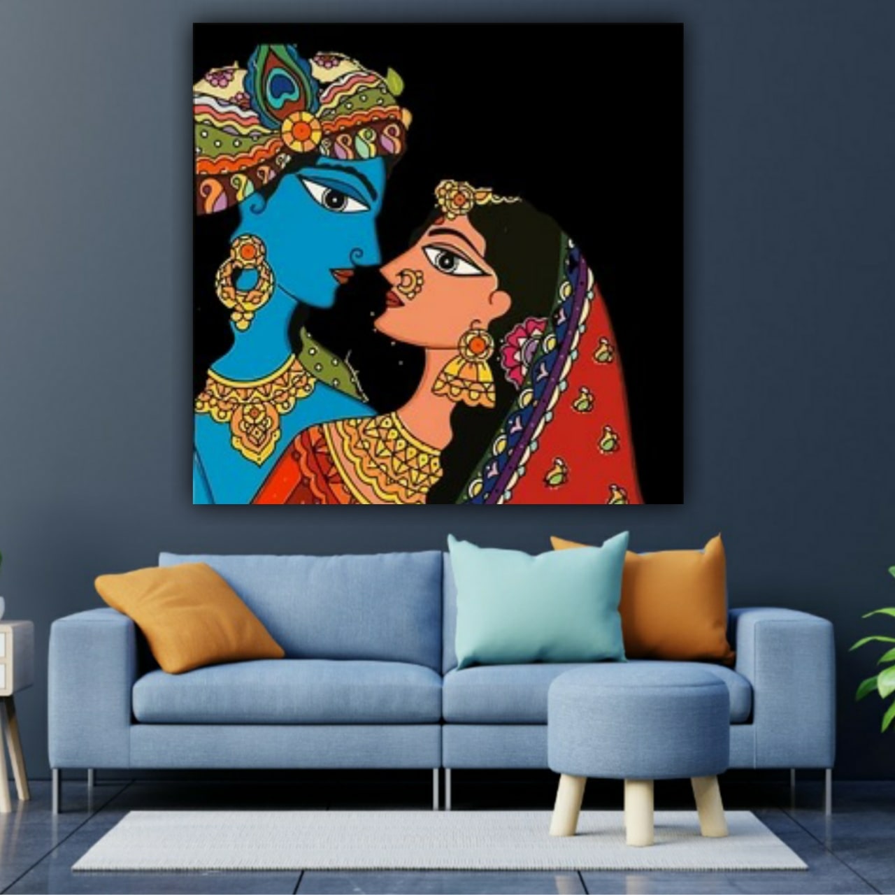 Madhubani Radha Krishna Painting Frame for Living Room Wall Decor