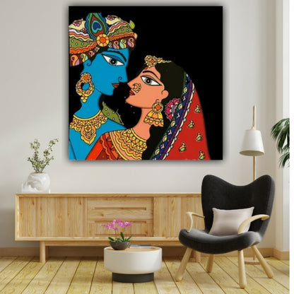 Madhubani Radha Krishna Painting Frame for Living Room Wall Decor